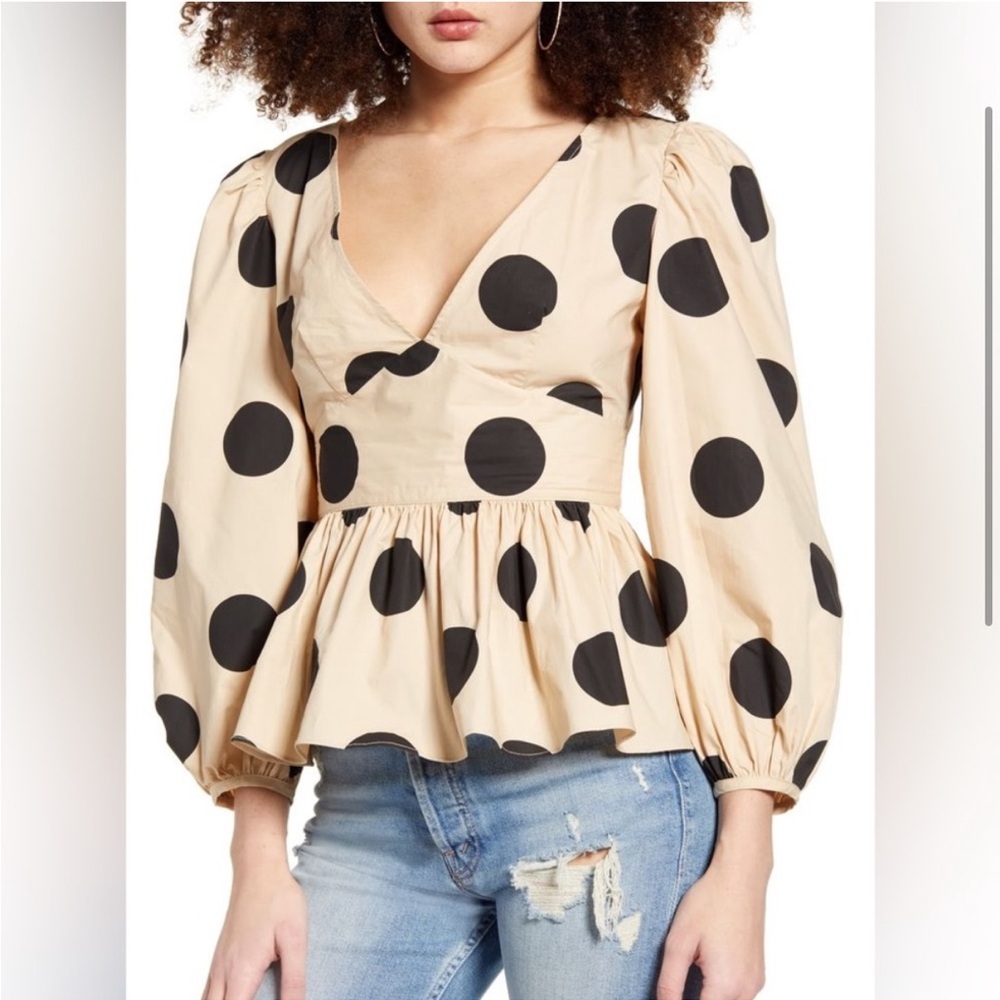 Anthropologie ENGLISH FACTORY Polka Dot Balloon Sleeve Blouse Size xs